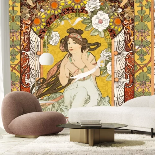 Fototapete Künstlerisches Porträt einer Frau inspiriert von Alfons Mucha