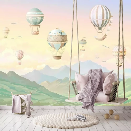 Fototapete Wallpapers for children, mountains with balloons