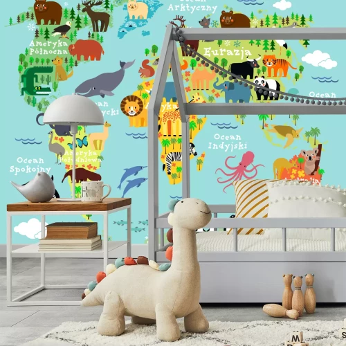 Fototapete Karte der Tiere der Welt auf Polnisch