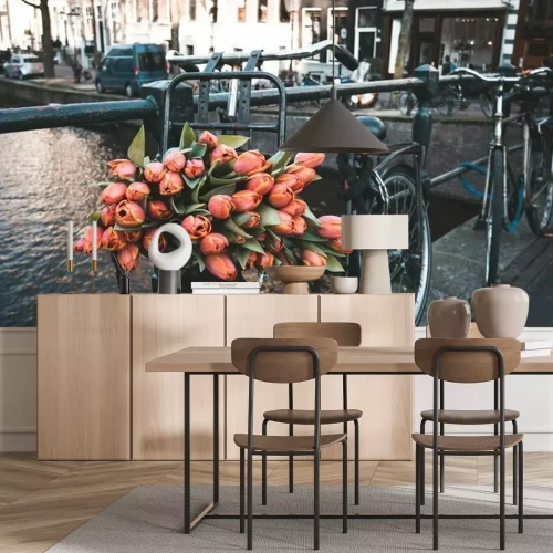 Fototapete Fahrrad mit Tulpen