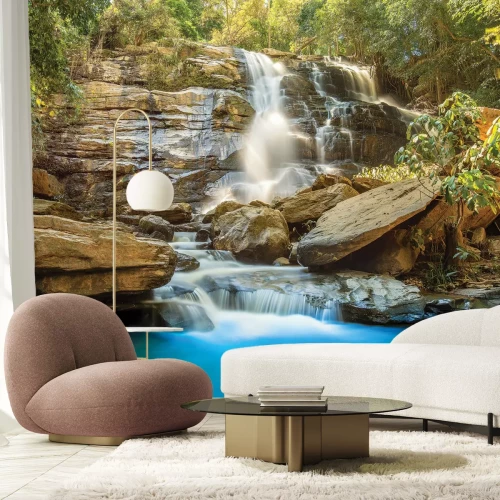 Fototapete Bach mit Wasserfall im Wald