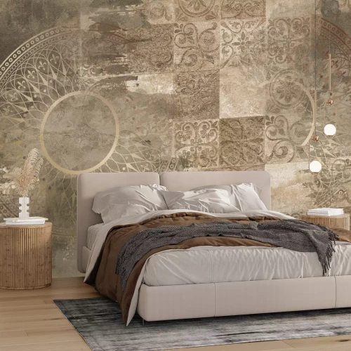 Fototapete Elegantes Ornamentmuster auf Betonhintergrund im Vintage-Stil