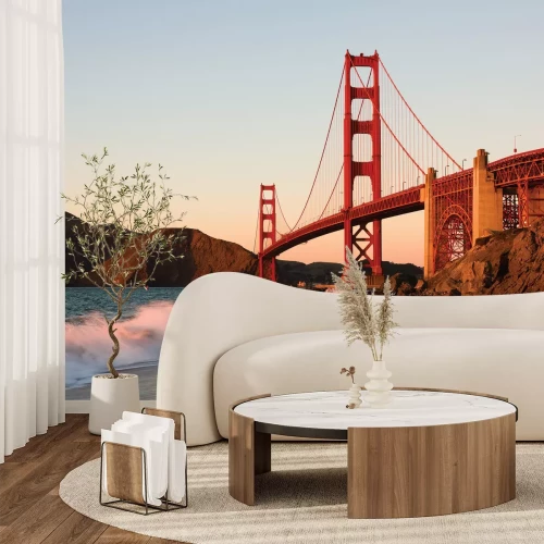 Fototapete Landschaft mit der Golden Gate Bridge bei Sonnenuntergang malerische Aussicht