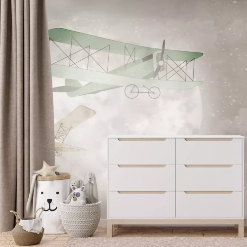 Fototapete Flugzeuge am Aquarellhimmel mit Vollmond