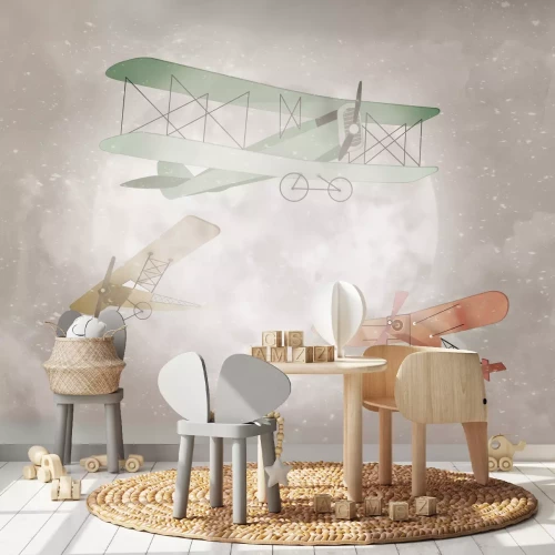 Fototapete Flugzeuge am Aquarellhimmel mit Vollmond