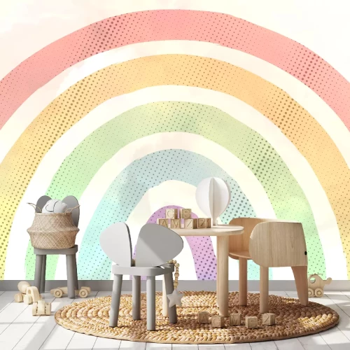Fototapete Regenbogen in Pastellfarben mit Punkten