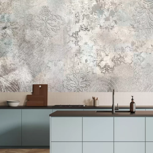 Fototapete Ornamente auf Betonhintergrund Muster im industriellen Stil