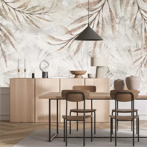 Fototapete Große tropische Blätter auf Beton botanisches dekoratives Muster