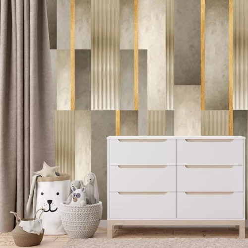 Fototapete Geometrisches Muster, goldene Streifen und Betonstruktur moderne Dekoration