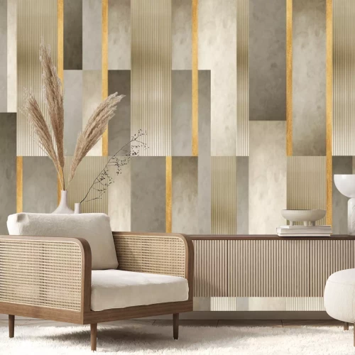 Fototapete Geometrisches Muster, goldene Streifen und Betonstruktur moderne Dekoration