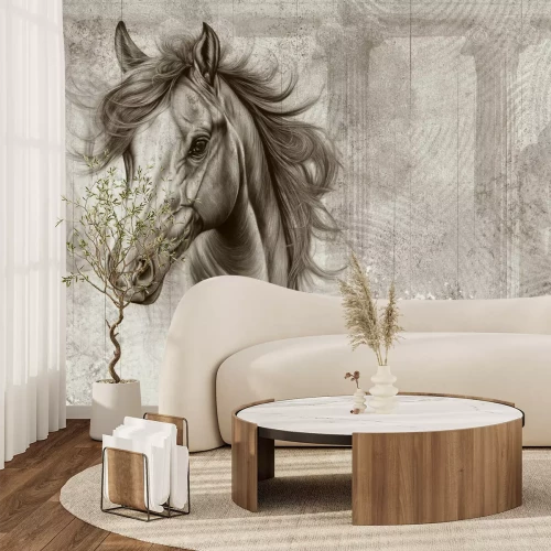Fototapete Porträt eines Pferdekopfs an der Wand