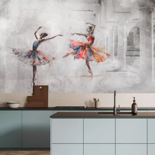 Fototapete Tanzende Ballerinen vor einem Betongrund mit Säulen