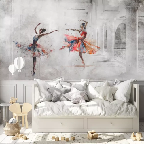 Fototapete Tanzende Ballerinen vor einem Betongrund mit Säulen