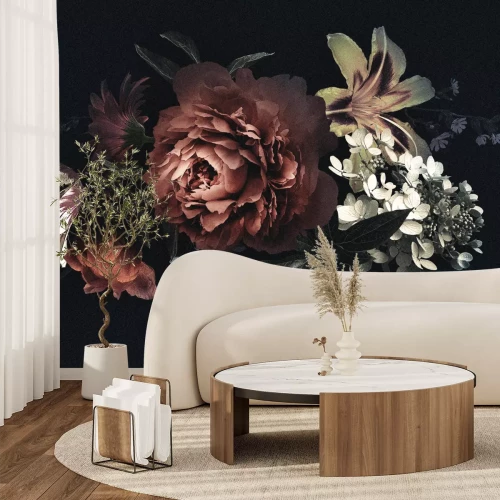 Fototapete Blumenstrauß auf dunklem Hintergrund