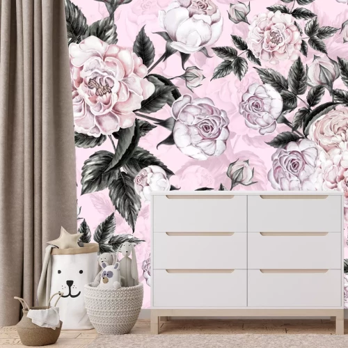 Fototapete Rosenblüten auf rosa Hintergrund