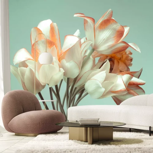 Fototapete Tulpen auf hellgrünem Hintergrund