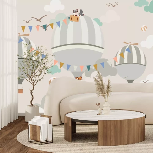 Fototapete Tiere, Füchse und Ballons am Himmel