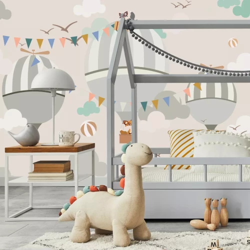 Fototapete Tiere, Füchse und Ballons am Himmel