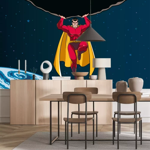 Fototapete Superheld im Weltall Kinderdesign