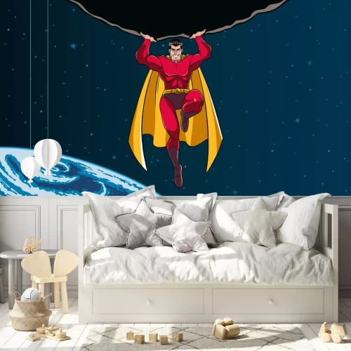 Fototapete Superheld im Weltall Kinderdesign