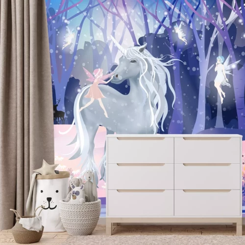 Fototapete Einhorn und Feen im Märchenland