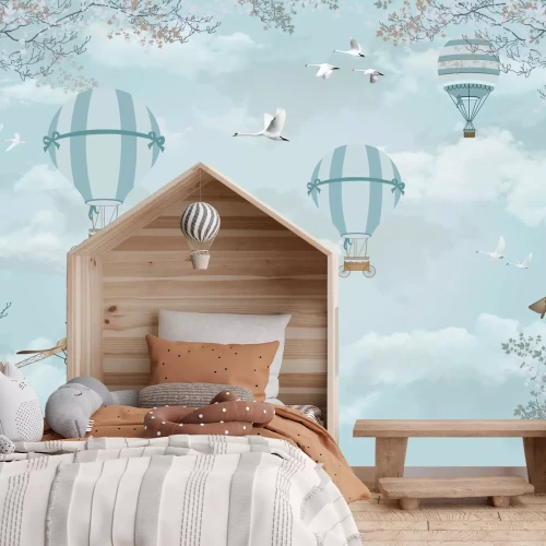 Fototapete Blaue Ballons und Flugzeuge vor dem Himmel