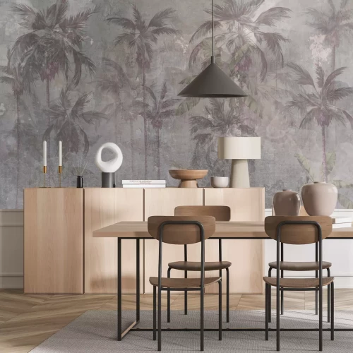 Fototapete Palmen auf Betonhintergrund, Landschaft im Industriestil