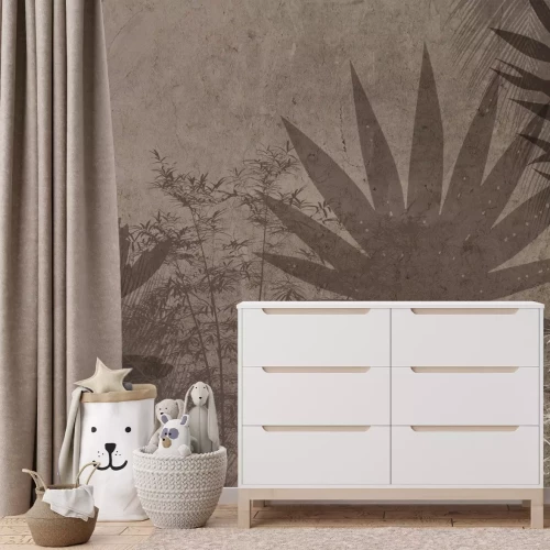 Fototapete Tropische Blätter auf braunem Hintergrund