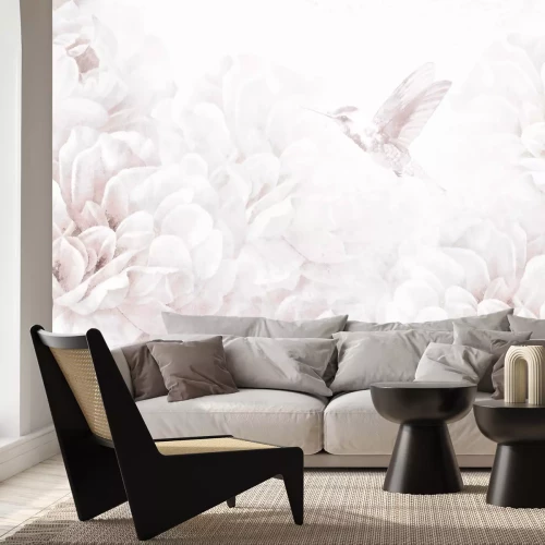 Fototapete Kolibri Zwischen Pastell-Pfingstrosenblumen