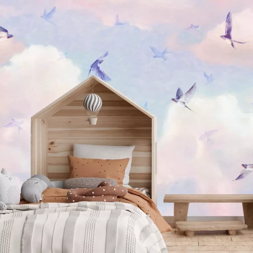 Fototapete Vögel vor einem Hintergrund aus Pastellwolken