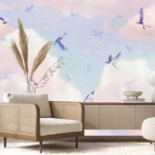 Fototapete Vögel vor einem Hintergrund aus Pastellwolken