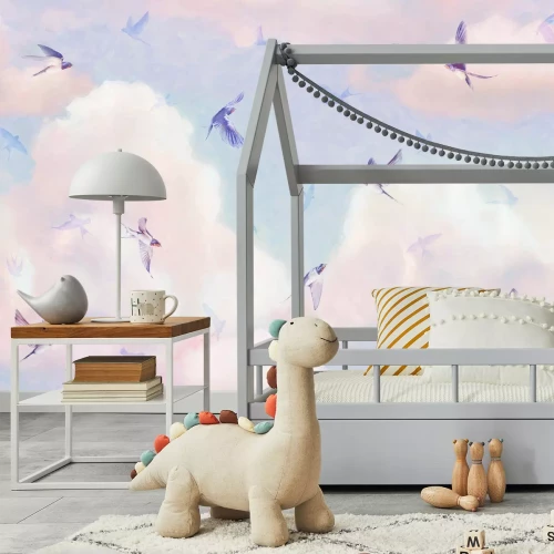 Fototapete Vögel vor einem Hintergrund aus Pastellwolken