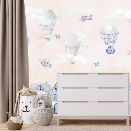 Fototapete Märchenhafte Aquarellstadt in den Wolken