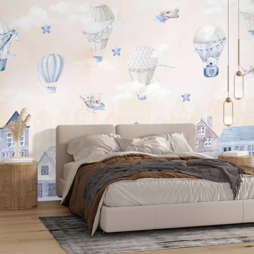 Fototapete Märchenhafte Aquarellstadt in den Wolken