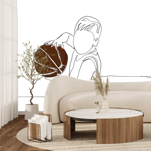 Fototapete Junger Junge, der Basketball trainiert