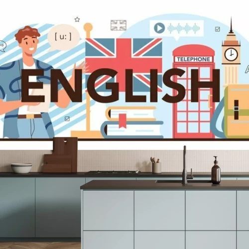 Fototapete Illustration mit London Symbole zum Englischlernen