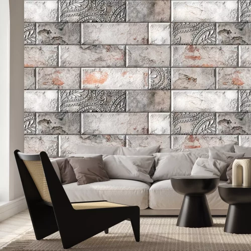 Fototapete Ziegelwand mit zartem Ornament