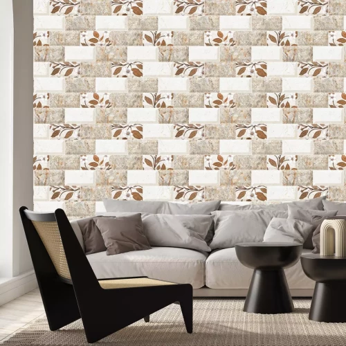 Fototapete Beigefarbene Fliesen mit Pflanzenmuster