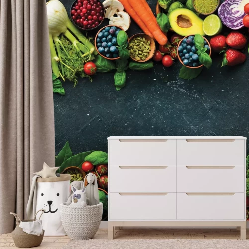 Fototapete Verschiedene Gemüse und Obst mit Samen