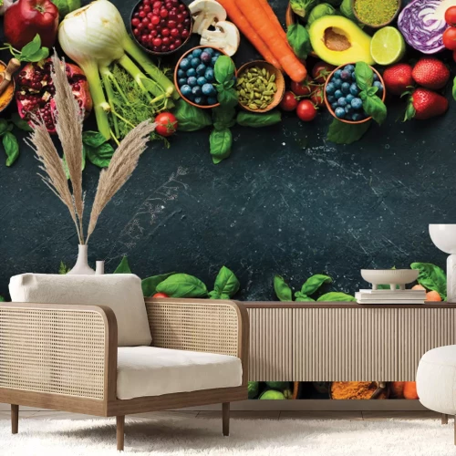 Fototapete Verschiedene Gemüse und Obst mit Samen