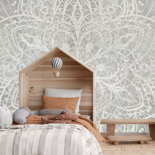 Fototapete Weiße Mandalalinien auf hellem Hintergrund