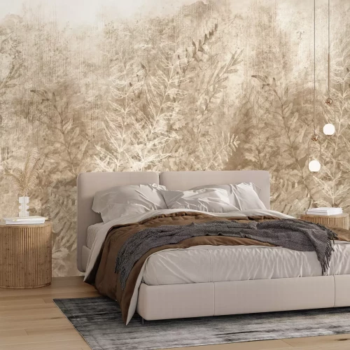 Fototapete Zarte braune Blätter auf hellem Hintergrund