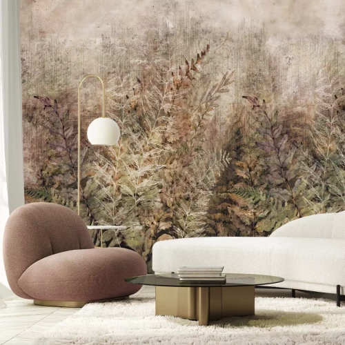 Fototapete Üppige Vegetation mit Büschen auf einer wilden Wiese