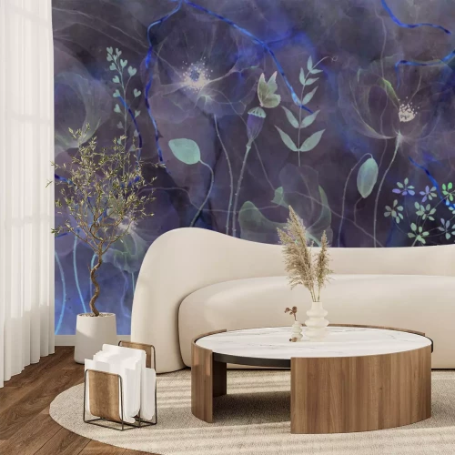 Fototapete Zarte wilde Mohnblumen mit goldener Verzierung