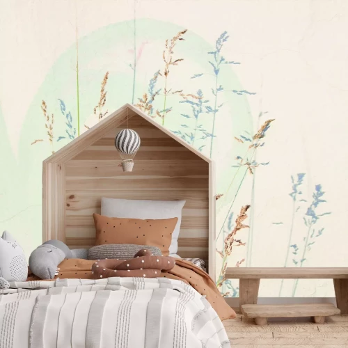 Fototapete Zarte Wildgräser auf hellem Hintergrund