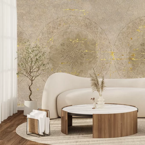 Fototapete Ornamente elegantes Muster auf texturiertem Betonhintergrund im Vintage-Stil