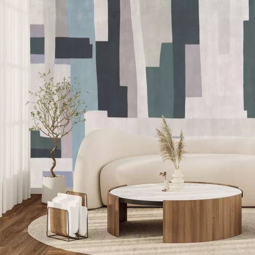 Fototapete Abstraktes Muster im modernen Stil grüne, blaue und beige Formen