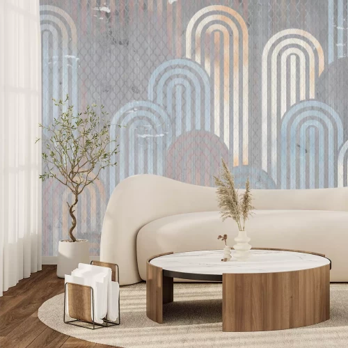 Fototapete Geometrische Formen und Bögen auf texturiertem Hintergrund modernes Muster