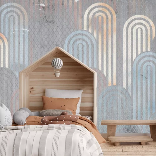 Fototapete Geometrische Formen und Bögen auf texturiertem Hintergrund modernes Muster