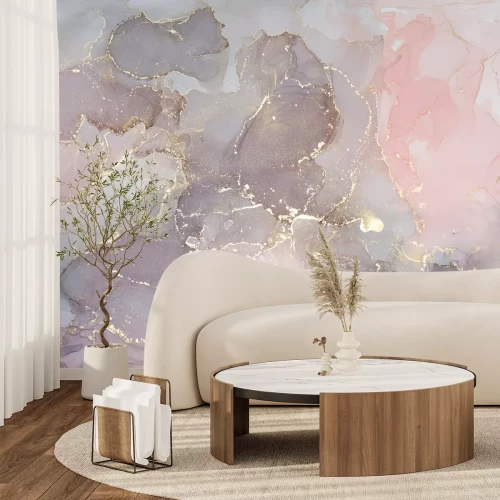 Fototapete Rosa-lila Marmor mit goldenen Elementen dekoratives Muster